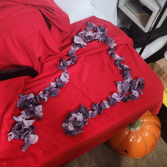 Handmade Crochet Purple and Lilac with Metallic Silver Threads Throughout Scarf - Picture 15 of 16